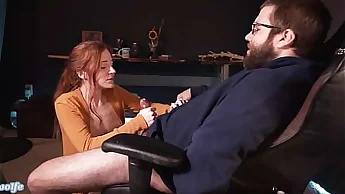 Redhead gets sloppy all over cock until it explodes all over their hands