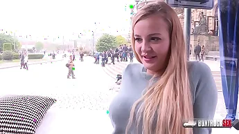 Slender blonde Candy Alexa first time fucking in public